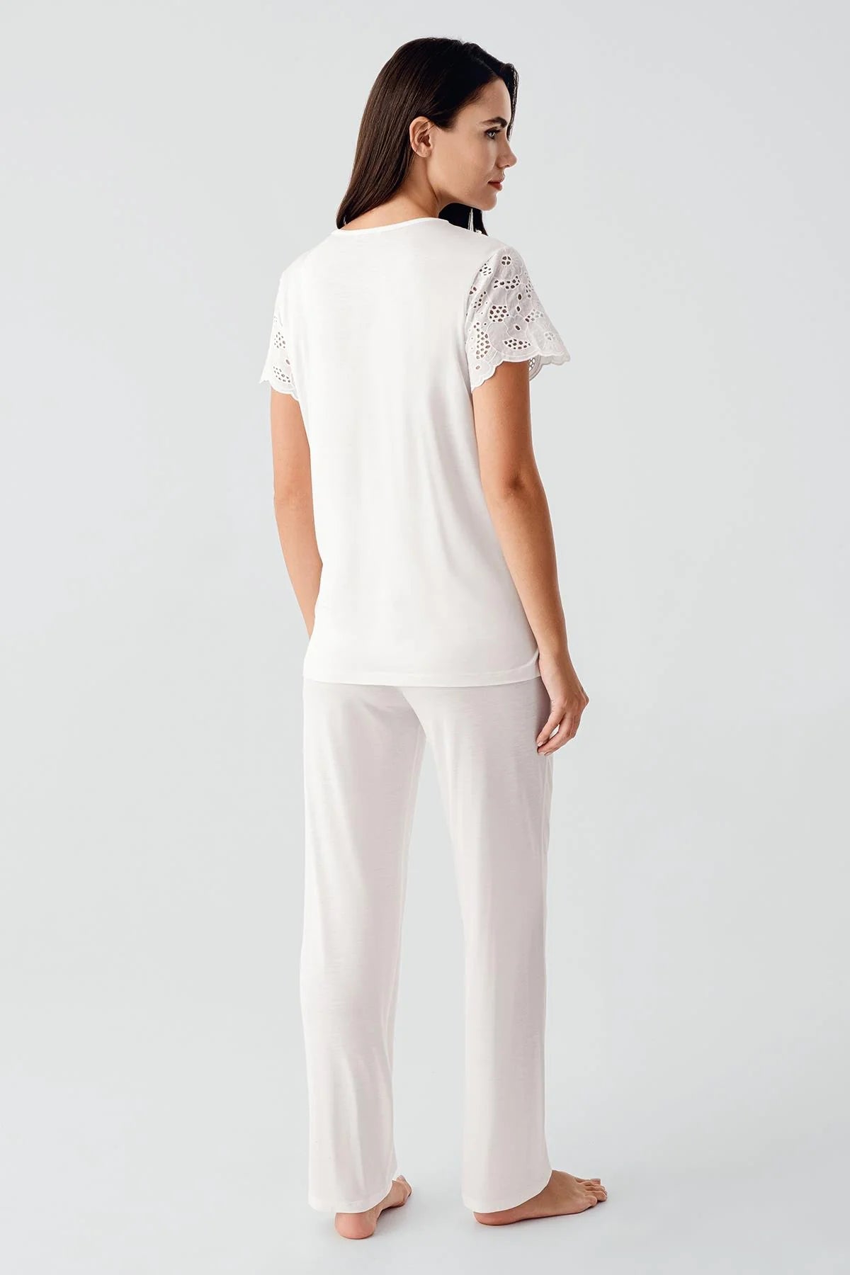 Embroidered Detailed 4-Piece Maternity-Nursing Set Ecru - 403203
