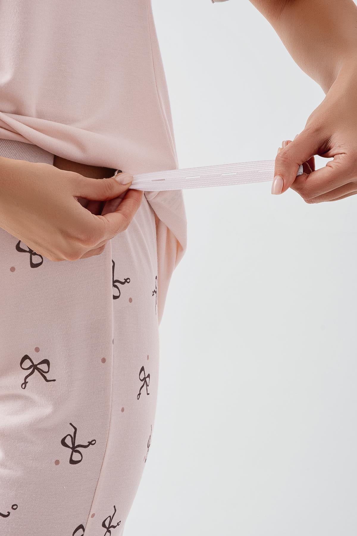Bow Pattern Maternity & Nursing Pajama Set Salmon - 17207