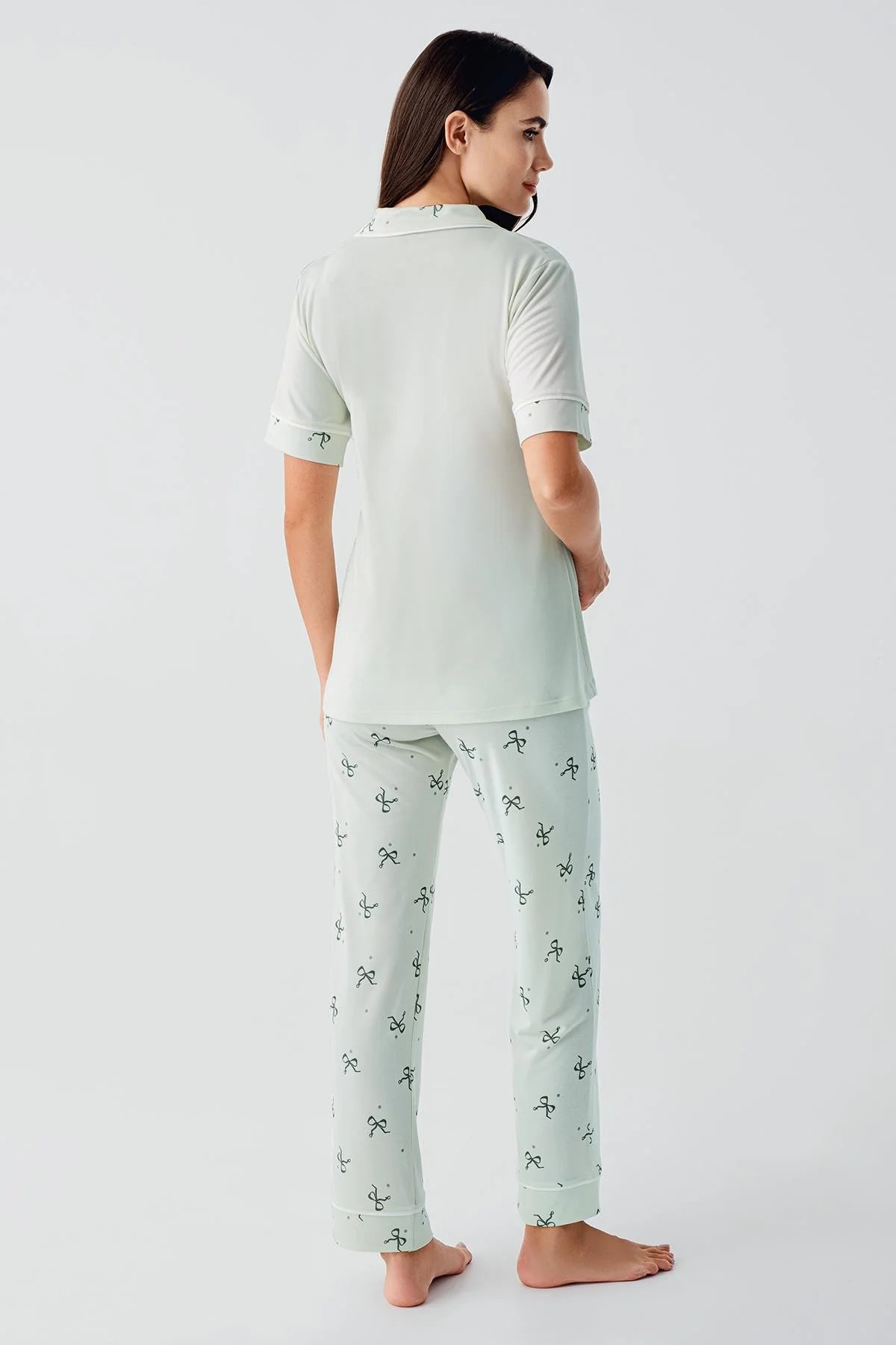Bow Pattern Maternity & Nursing Pajama Set Green - 17207