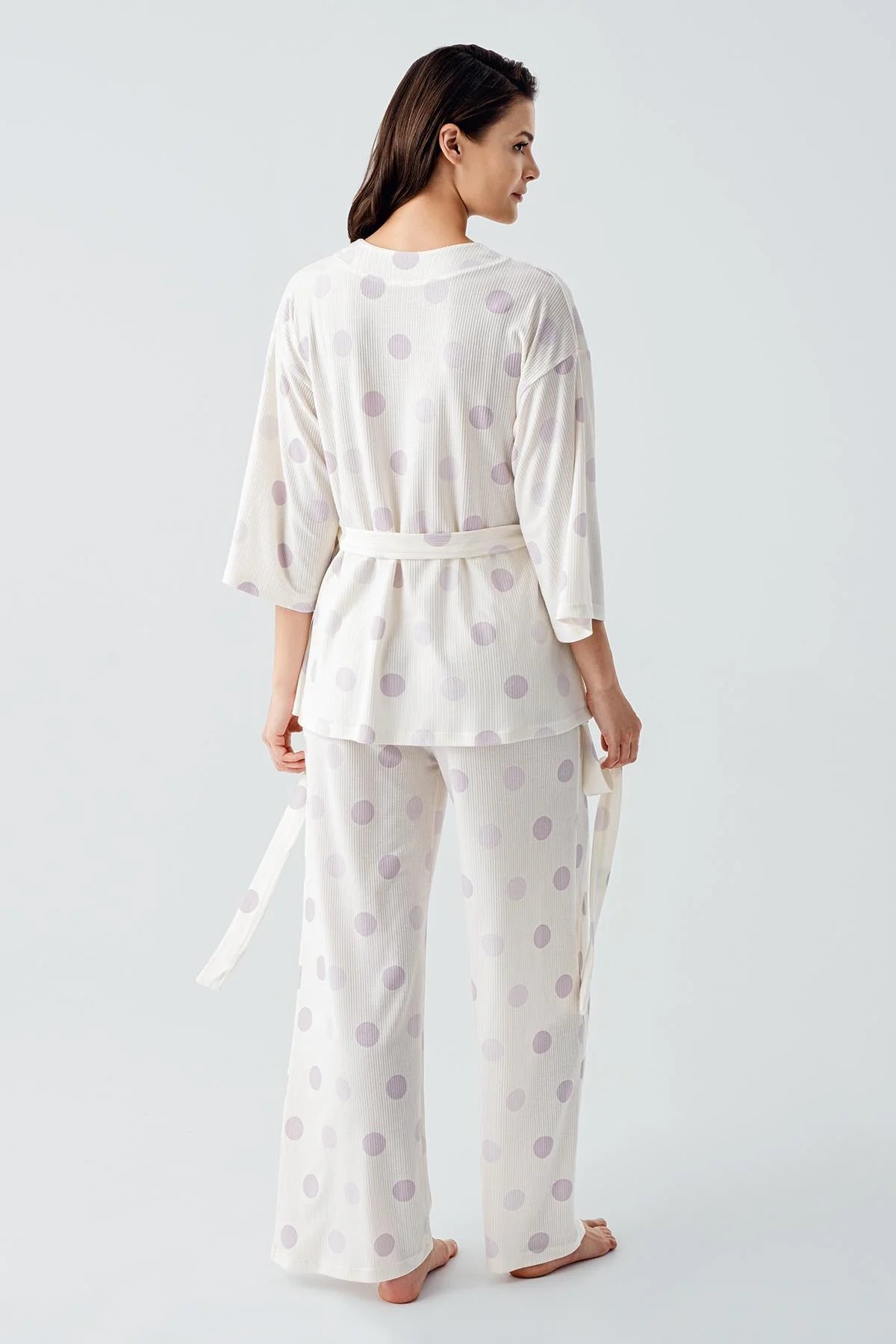 Polka Dot Kimono Maternity & Nursing Pajama Set Lilac - 17212