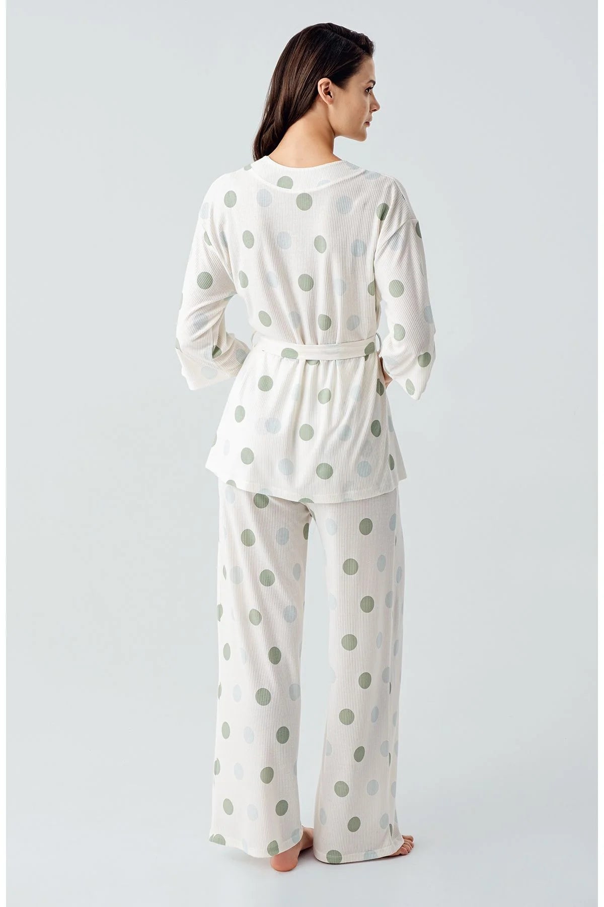 Polka Dot Kimono Maternity & Nursing Pajama Set Green - 17212