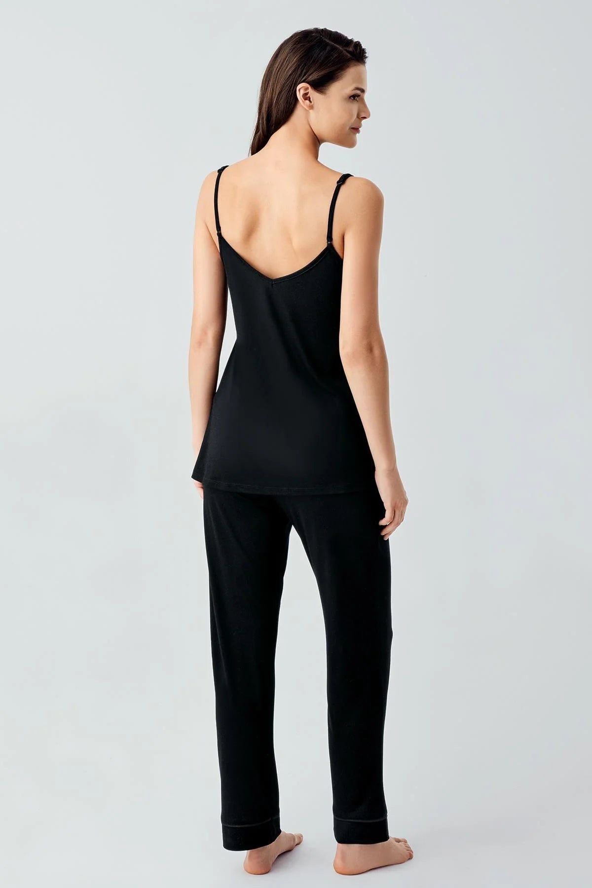 Strappy 3-Piece Maternity-Nursing Pajama & Jacquard Robe Set Black - 17301