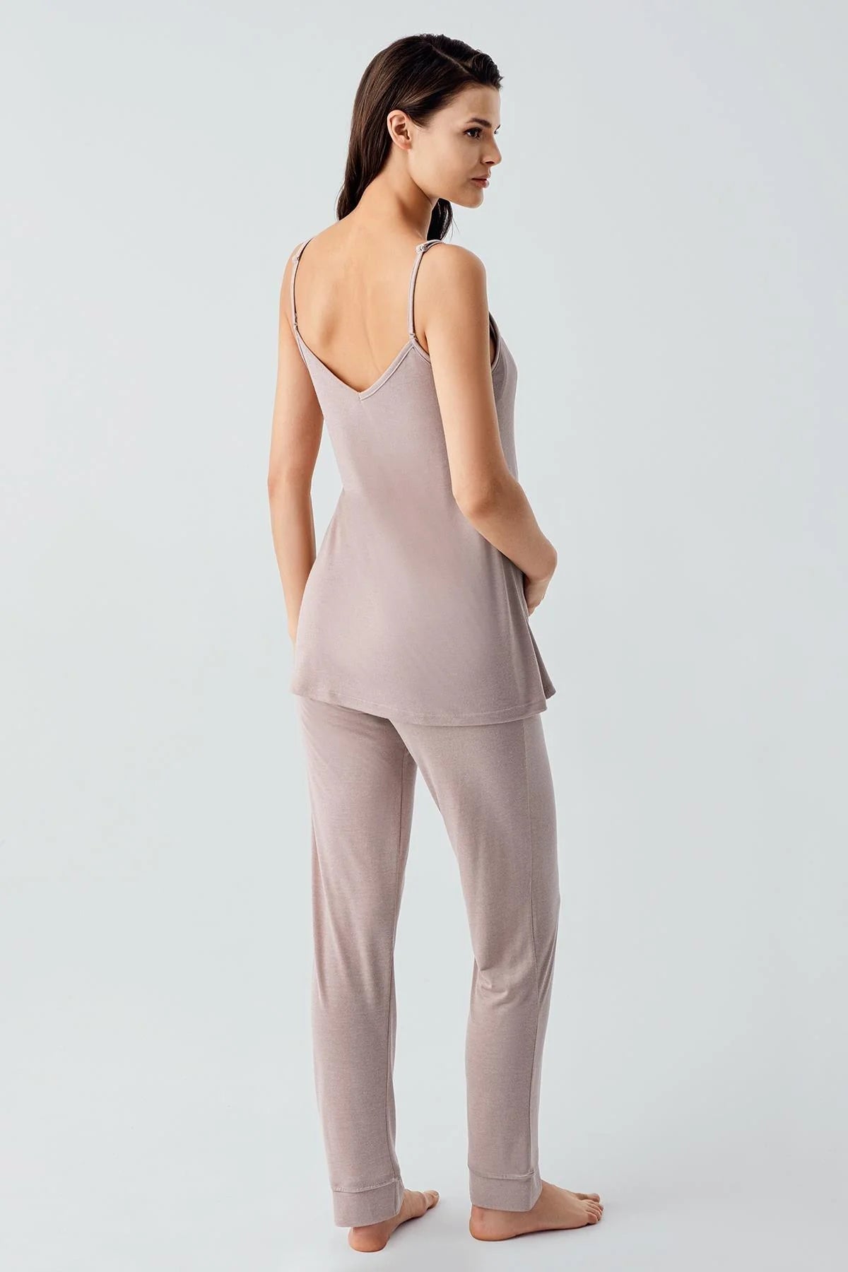 Strappy 3-Piece Maternity-Nursing Pajama & Jacquard Robe Set Mink - 17301