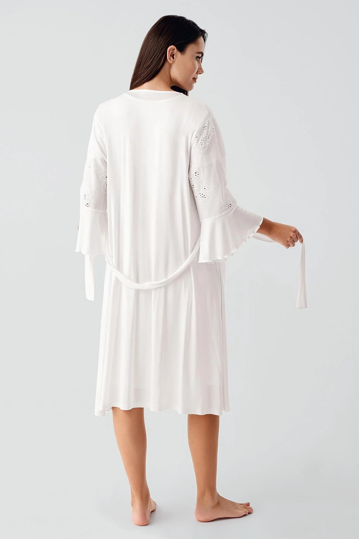 Embroidered Detailed 4-Piece Maternity-Nursing Set Ecru - 403203