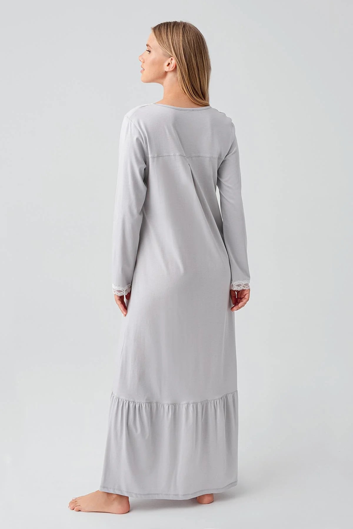 Lace Collar Cotton Plus Size Maternity & Nursing Nightgown Grey - 18100