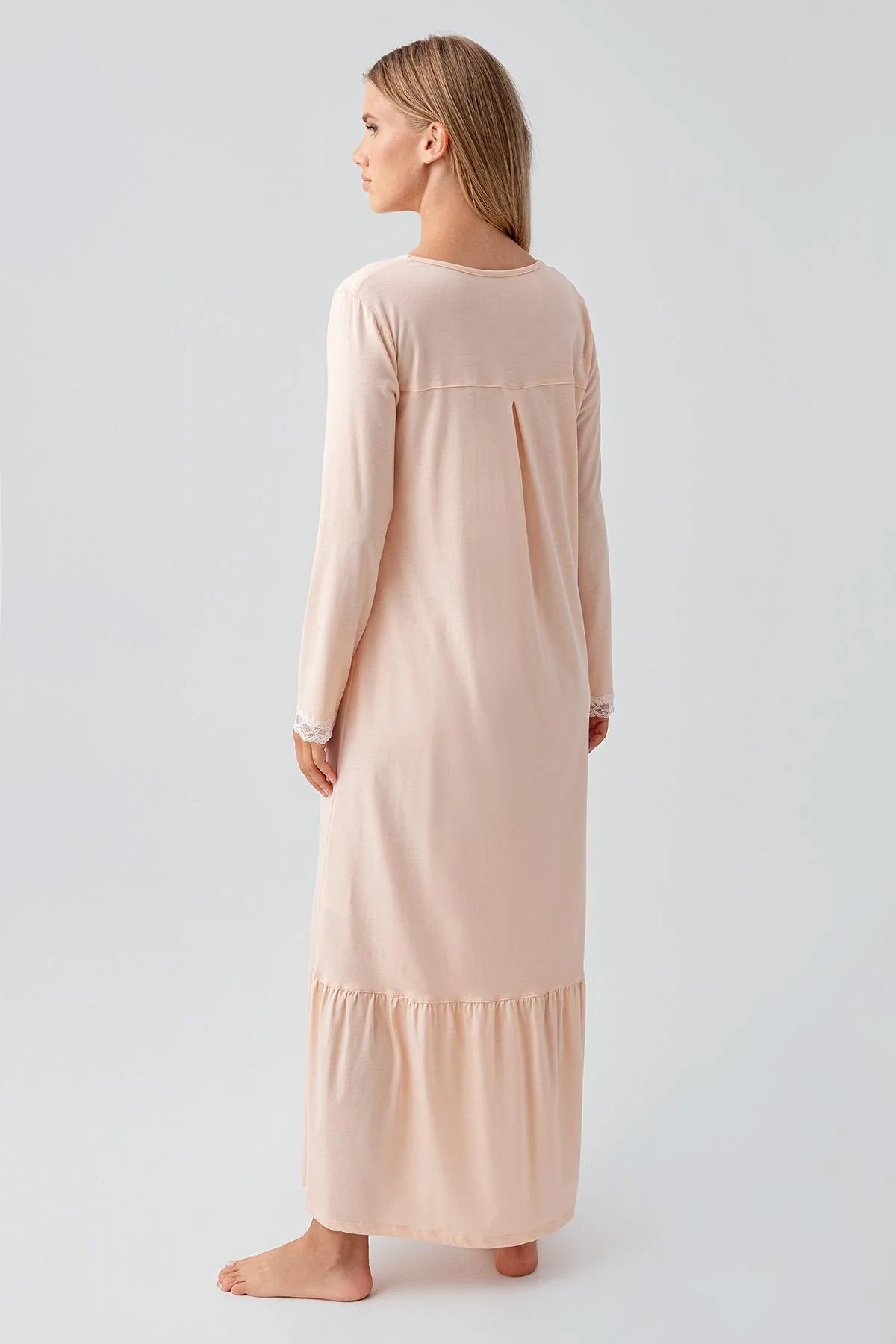 Lace Collar Cotton Plus Size Maternity & Nursing Nightgown Salmon - 18100