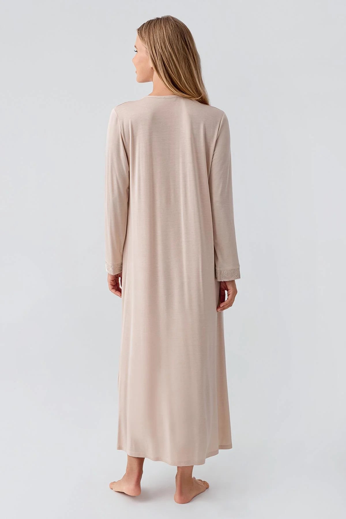 Guipure Edges Plus Size Maternity & Nursing Nightgown Beige - 18104