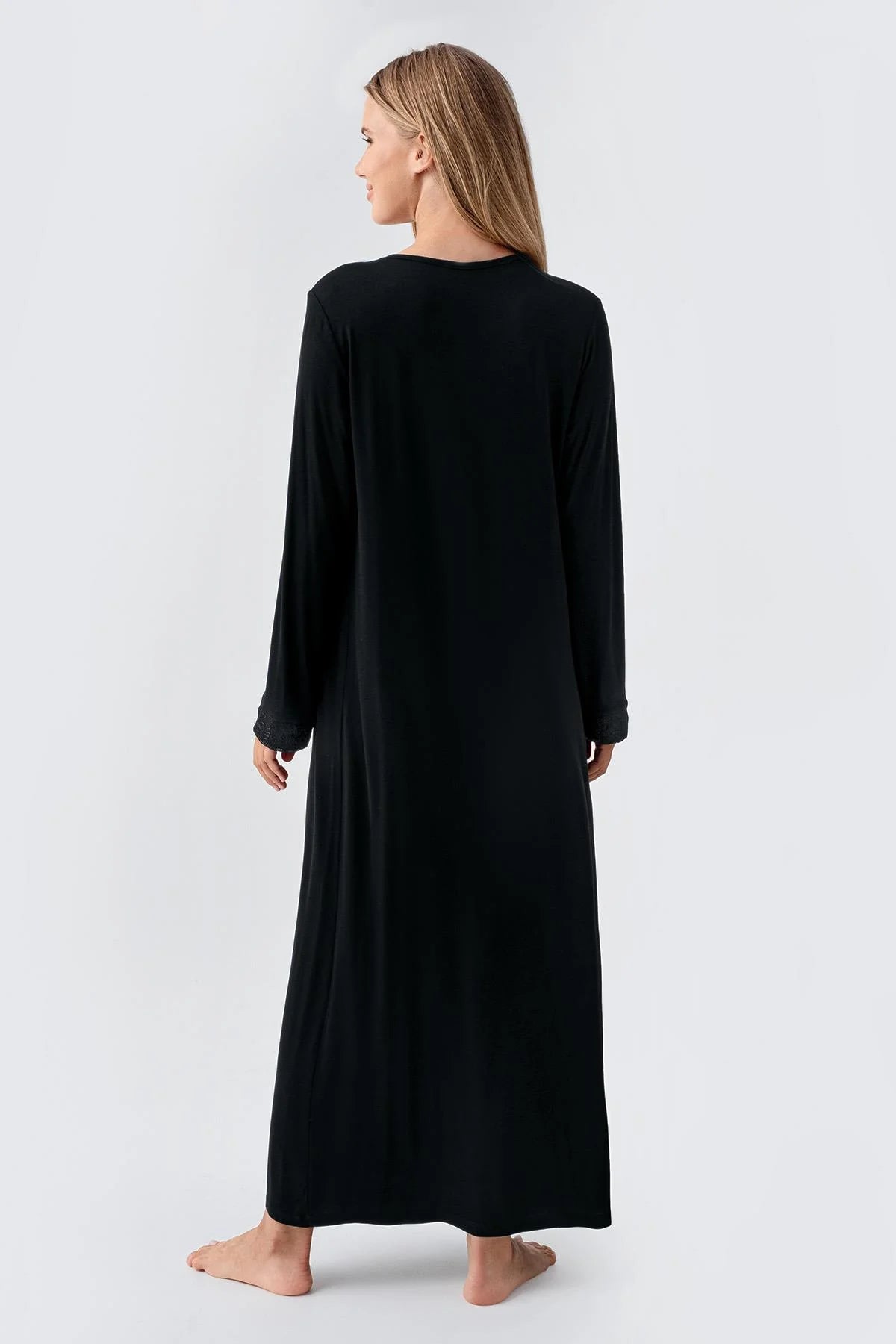 Guipure Edges Plus Size Maternity & Nursing Nightgown Black - 18104