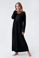 Guipure Edges Plus Size Maternity & Nursing Nightgown Black - 18104