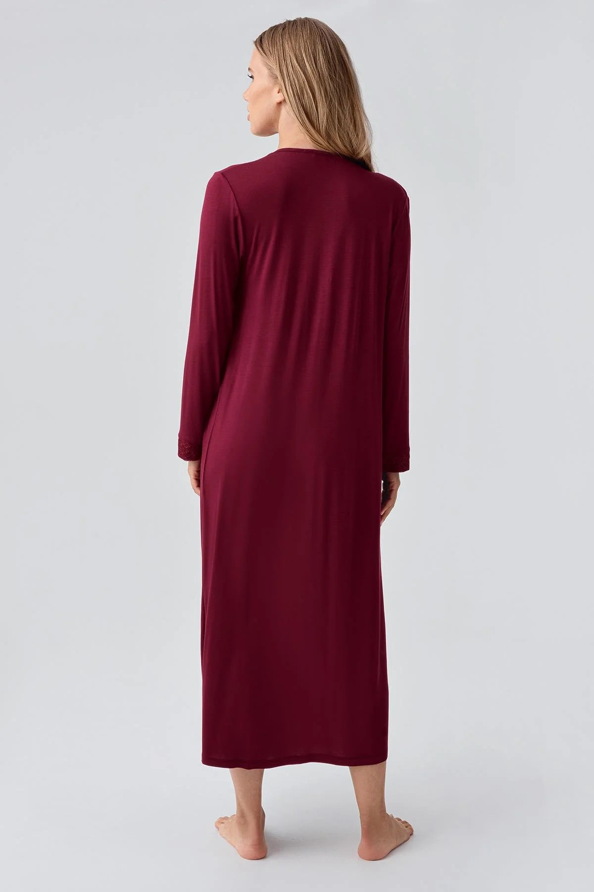 Guipure Edges Plus Size Maternity & Nursing Nightgown Claret Red - 18104