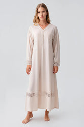 Lace Sleeve and Skirt Maternity & Nursing Nightgown Beige - 18106