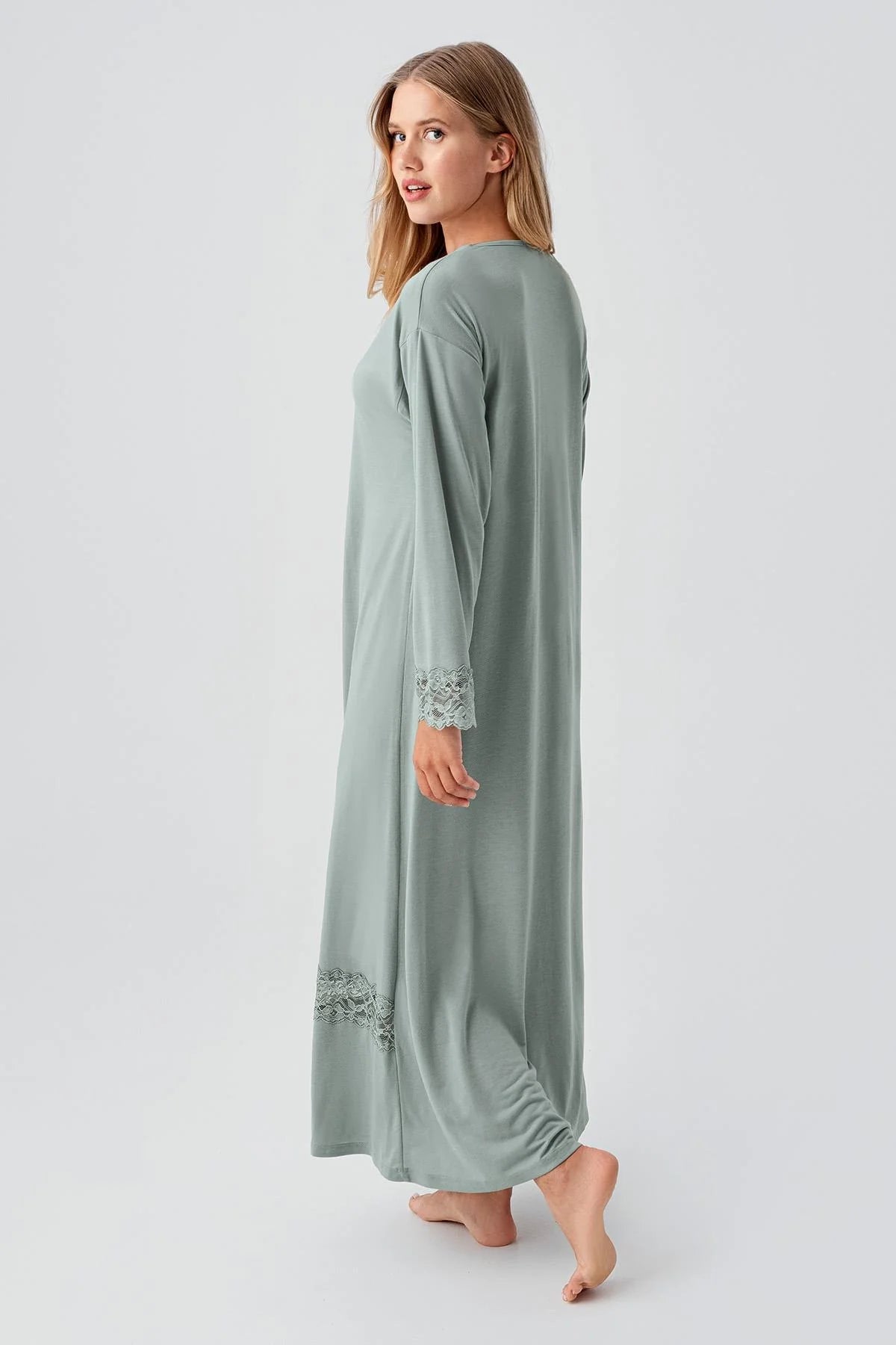 Lace Sleeve and Skirt Maternity & Nursing Nightgown Green - 18106