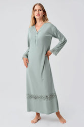 Lace Sleeve and Skirt Maternity & Nursing Nightgown Green - 18106