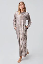Velvet Zippered Maternity & Nursing Nightgown Beige - 18108