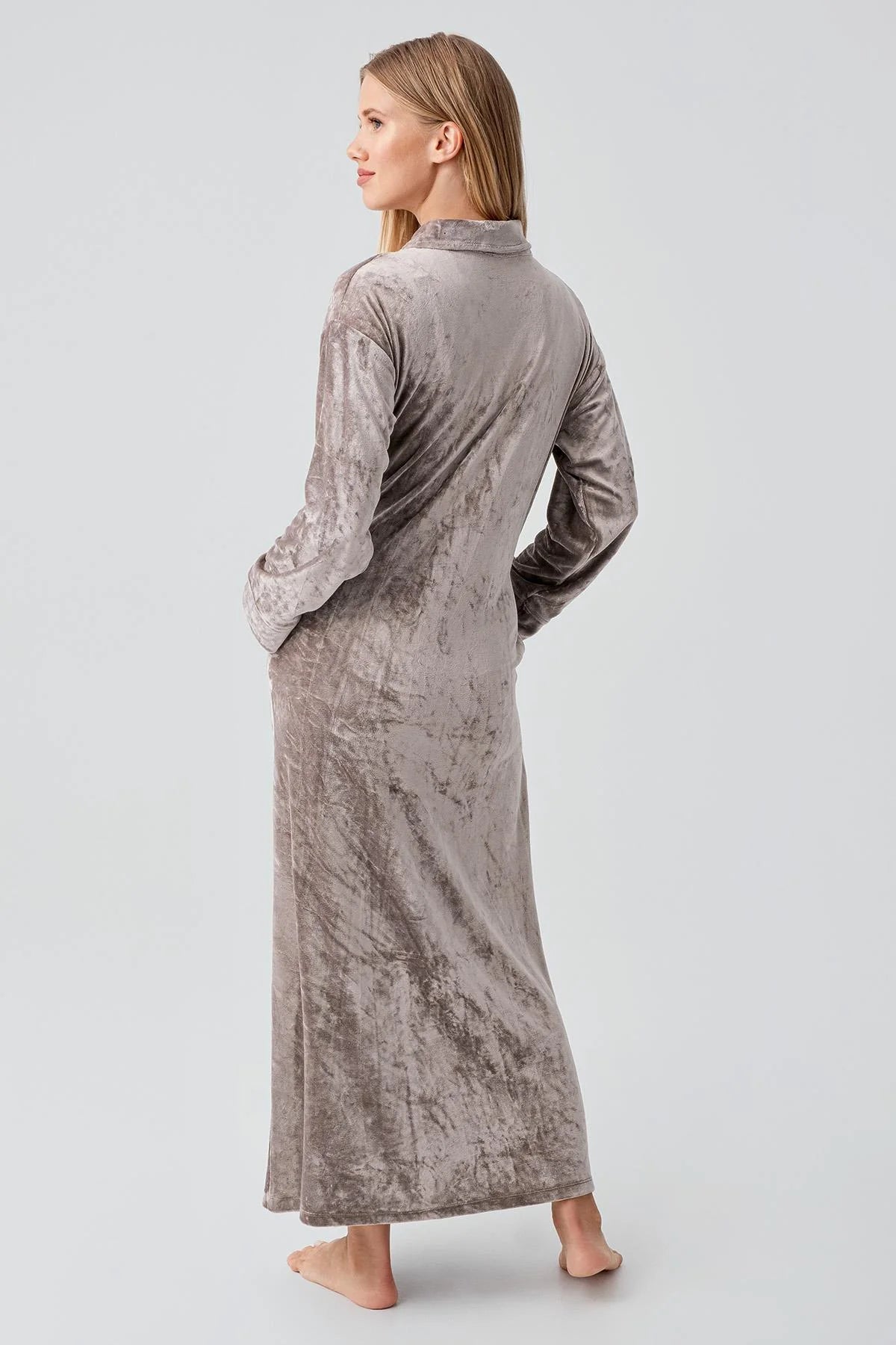 Velvet Zippered Maternity & Nursing Nightgown Beige - 18108