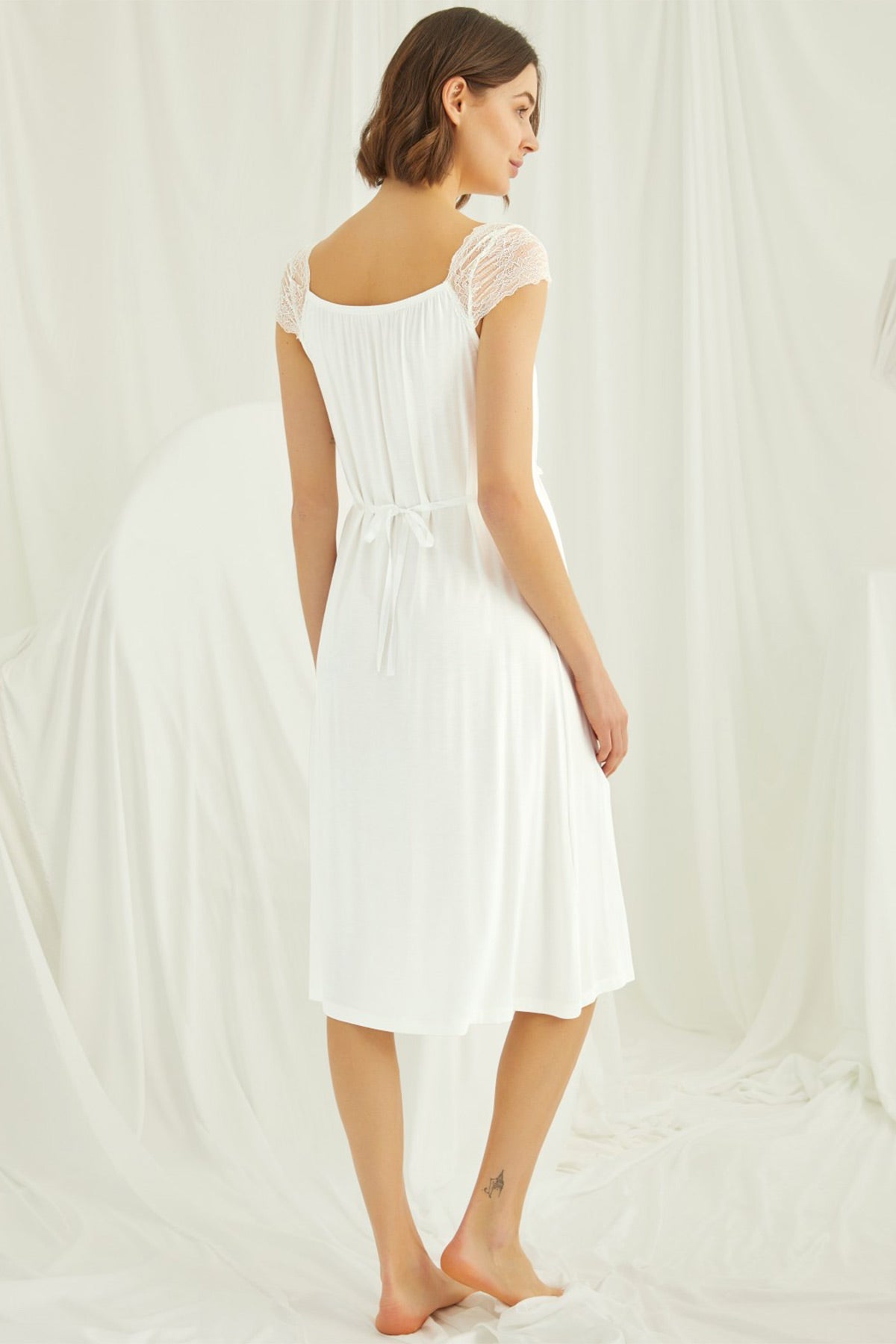 Lace Shoulder Maternity & Nursing Nightgown Ecru - 18300