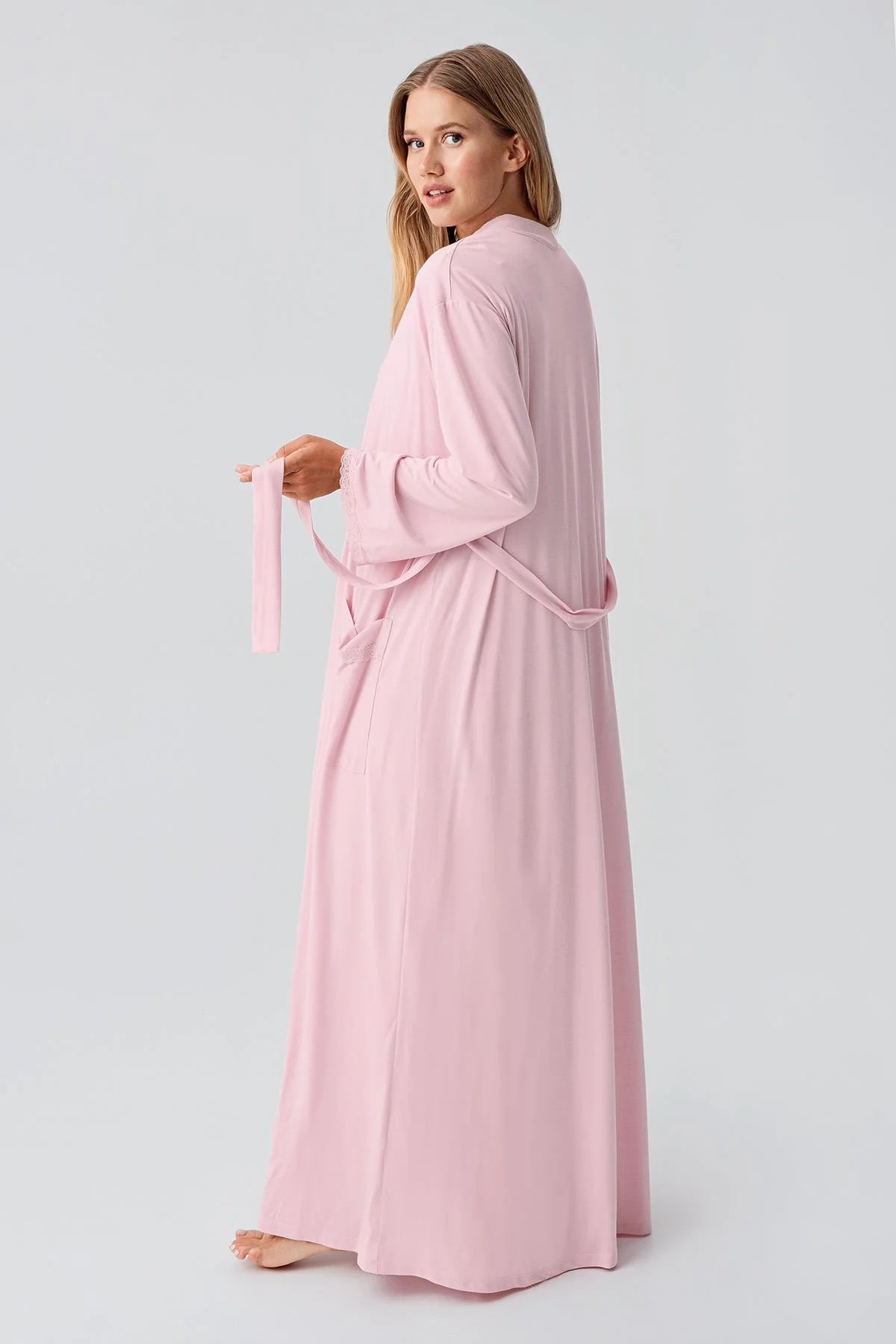 Lace Sleeve and Collar Maternity-Nursing Nightgown & Robe Set Powder - 18402