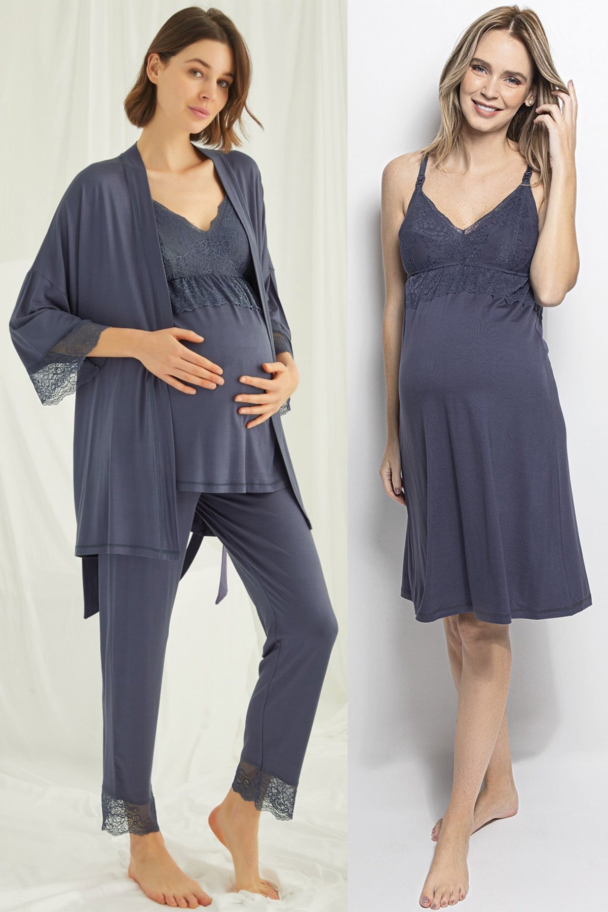 Lace Strappy 4-Piece Maternity-Nursing Set Navy Blue - 432453