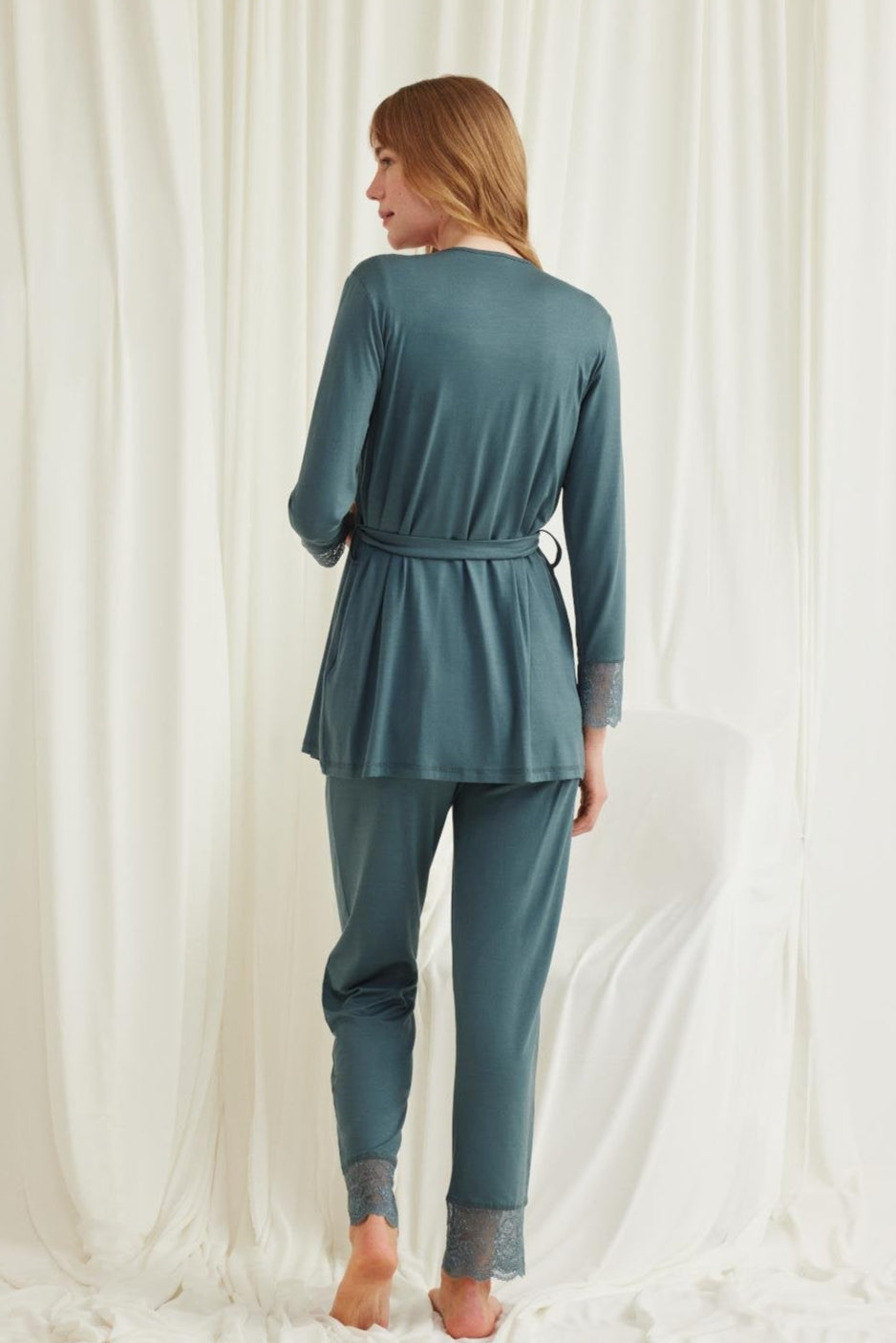 Lace Shoulder 4-Piece Maternity-Nursing Set Green - 535536