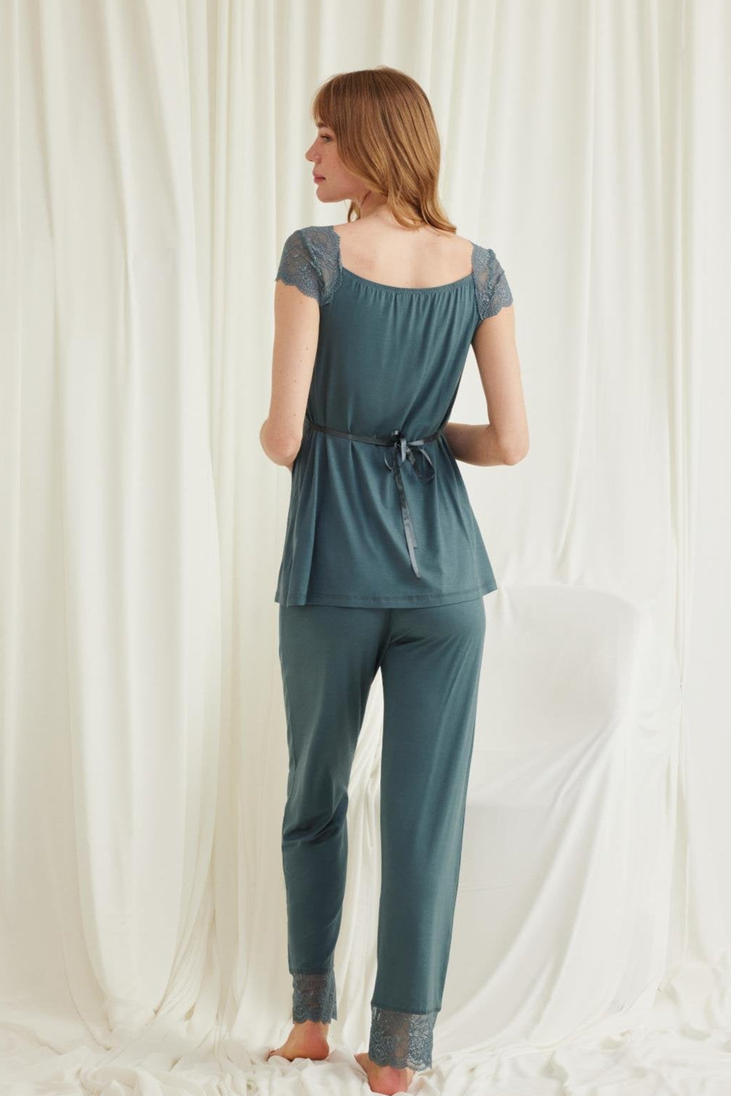 Lace Shoulder 4-Piece Maternity-Nursing Set Green - 535536