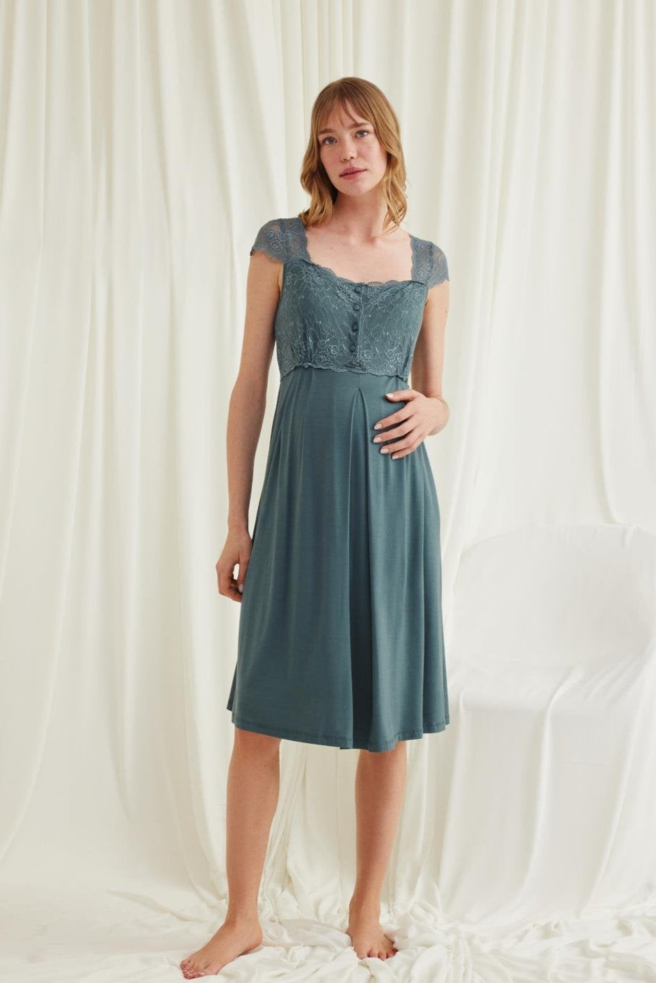 Lace Shoulder 4-Piece Maternity-Nursing Set Green - 535536