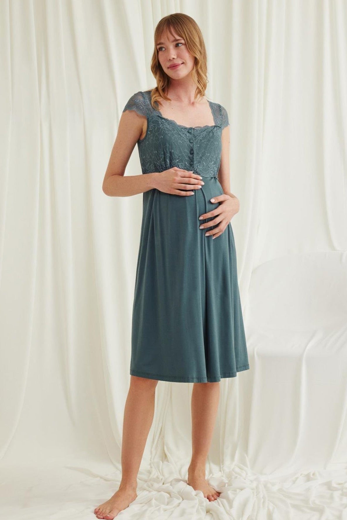 Lace Shoulder 4-Piece Maternity-Nursing Set Green - 535536