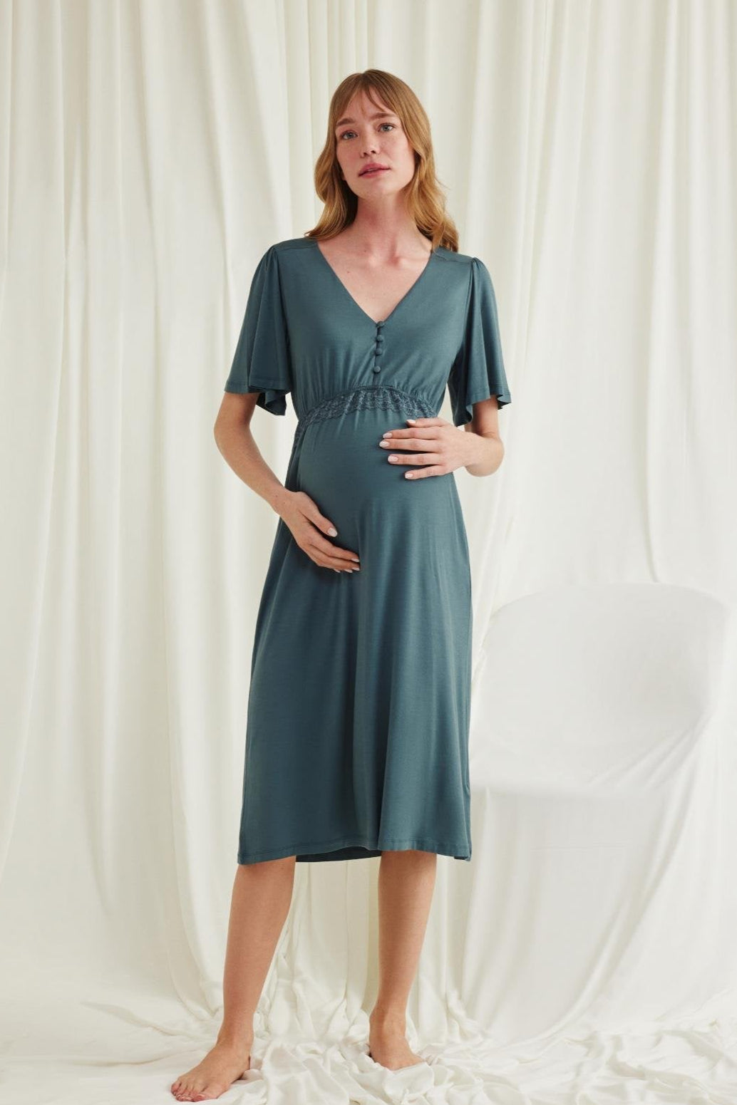 Lacy Panel Maternity & Nursing Nightgown Green - 18597