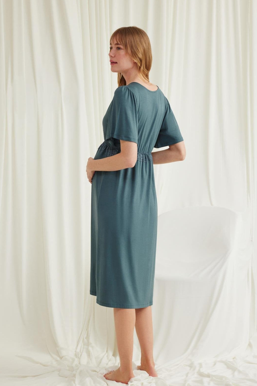 Lacy Panel Maternity & Nursing Nightgown Green - 18597
