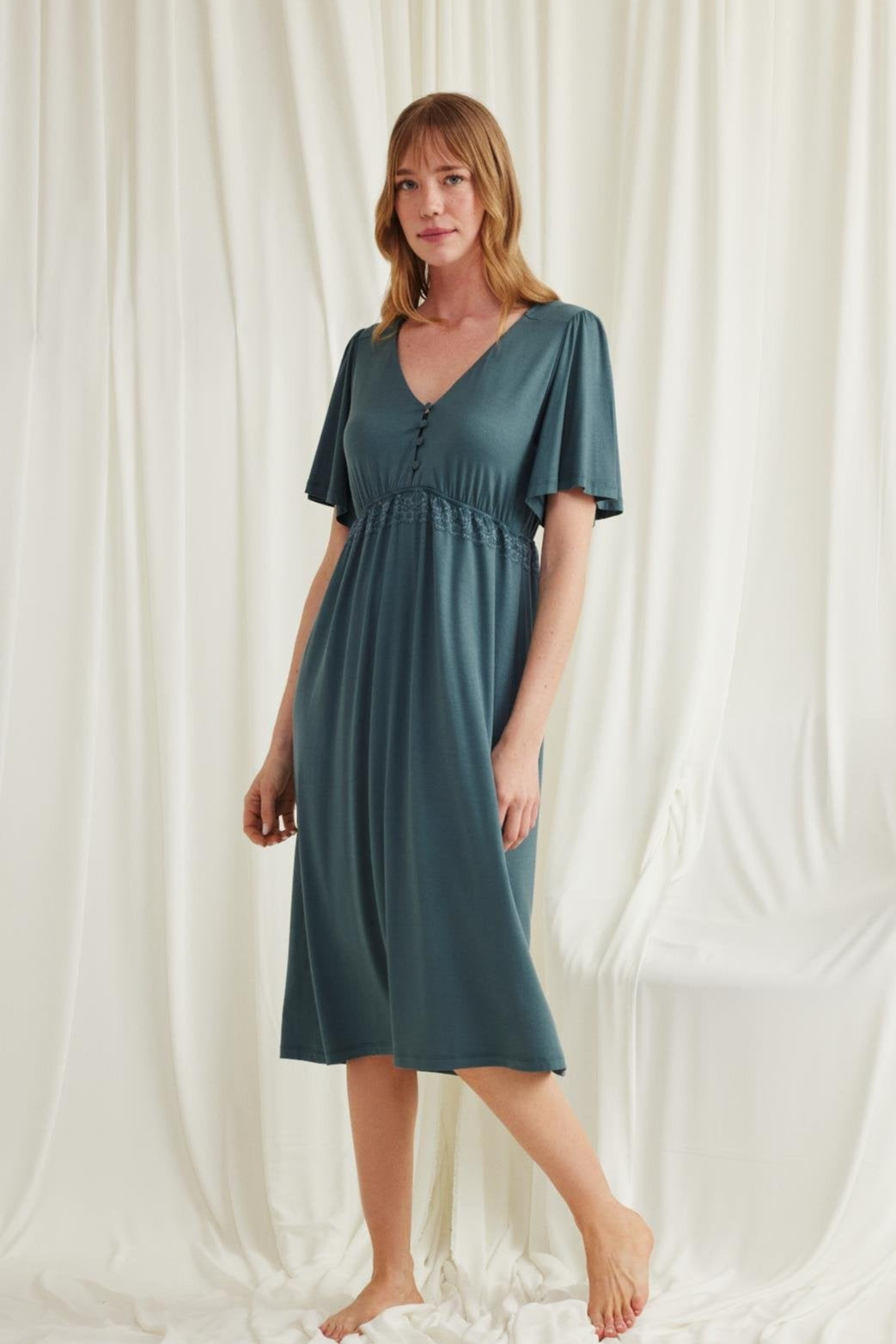 Lacy Panel Maternity & Nursing Nightgown Green - 18597