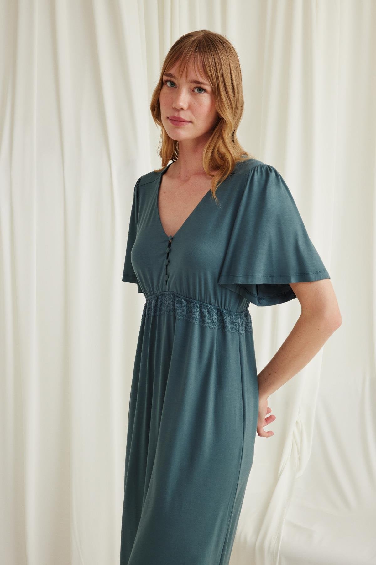 Lacy Panel Maternity & Nursing Nightgown Green - 18597
