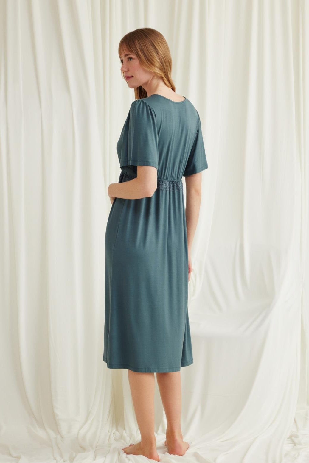 Lacy Panel Maternity & Nursing Nightgown Green - 18597