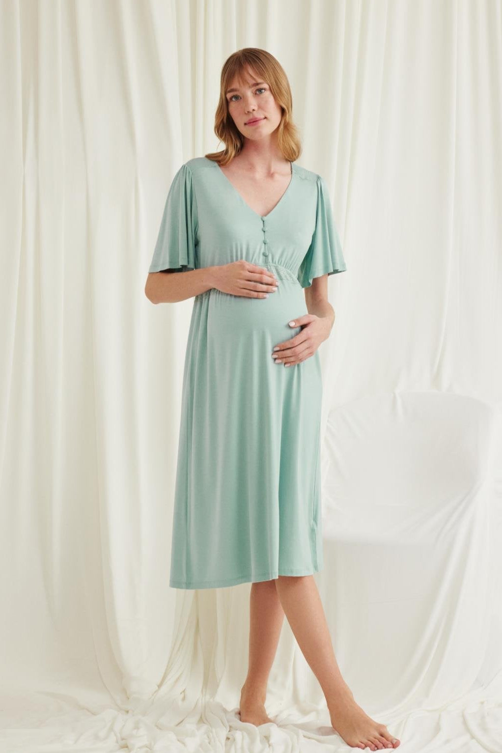 Lacy Panel Maternity & Nursing Nightgown Green - 18600
