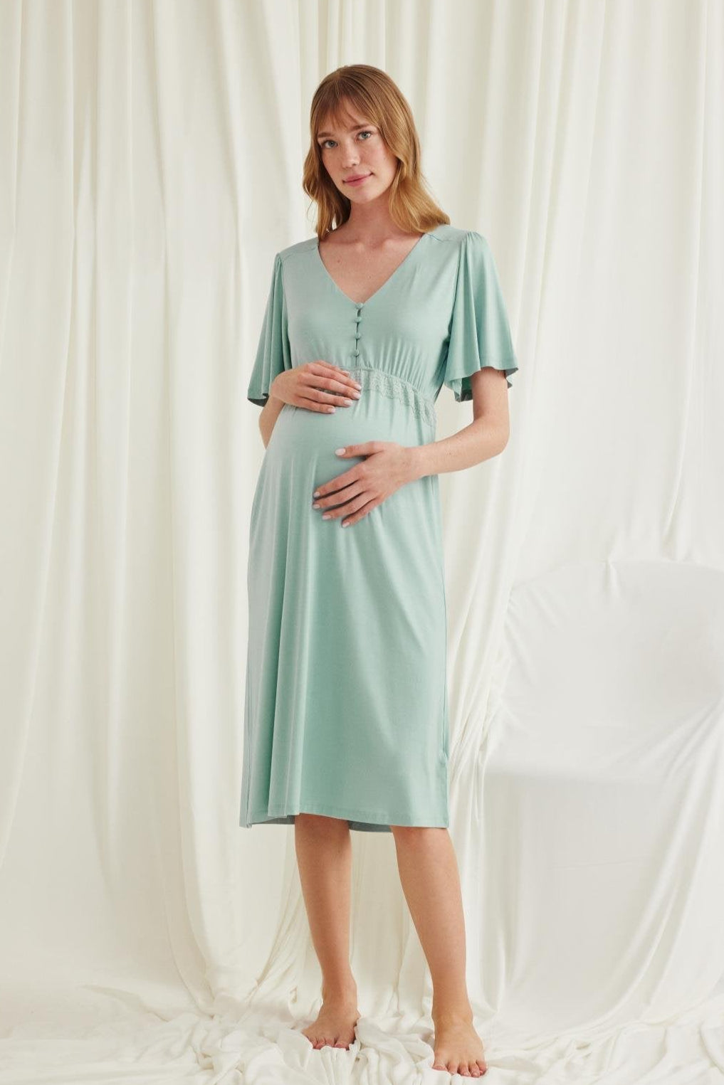 Lacy Panel Maternity & Nursing Nightgown Green - 18600