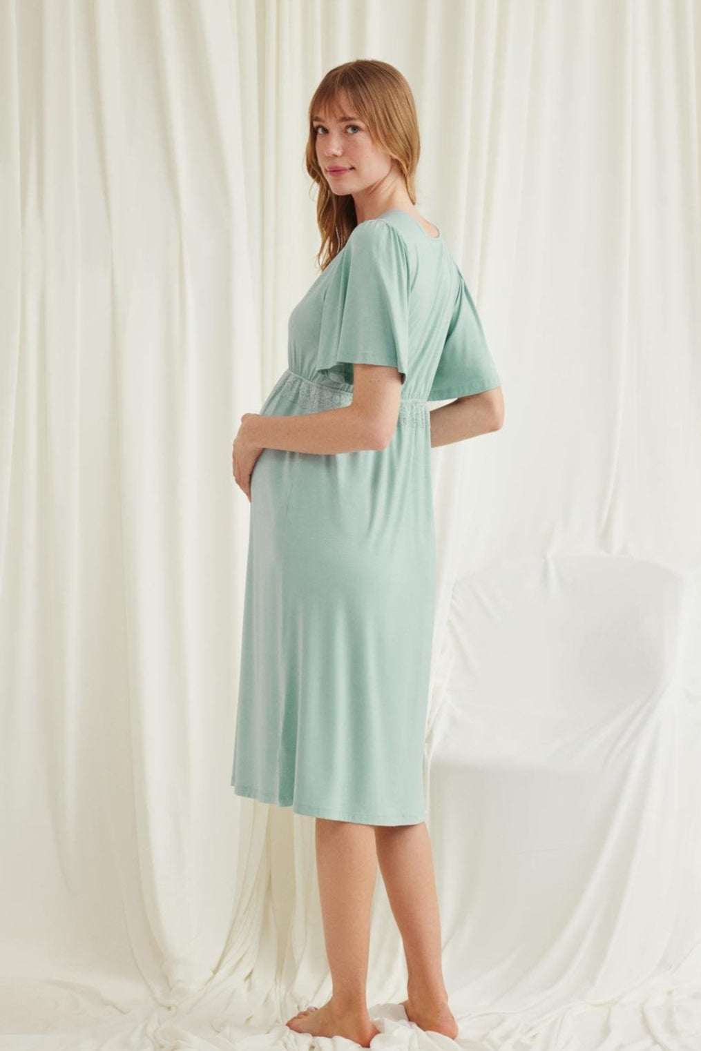 Lacy Panel Maternity & Nursing Nightgown Green - 18600