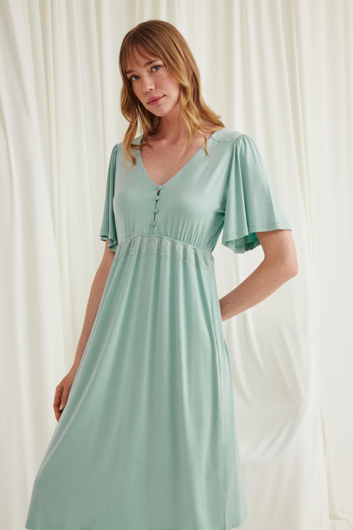 Lacy Panel Maternity & Nursing Nightgown Green - 18600