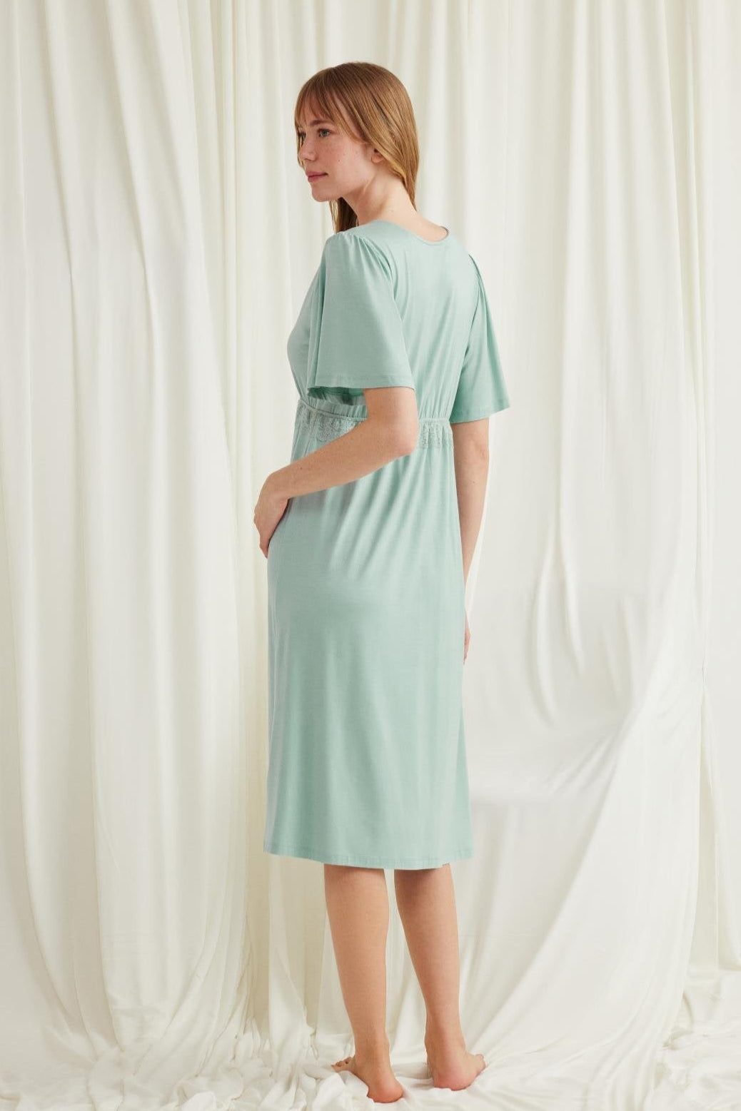 Lacy Panel Maternity & Nursing Nightgown Green - 18600