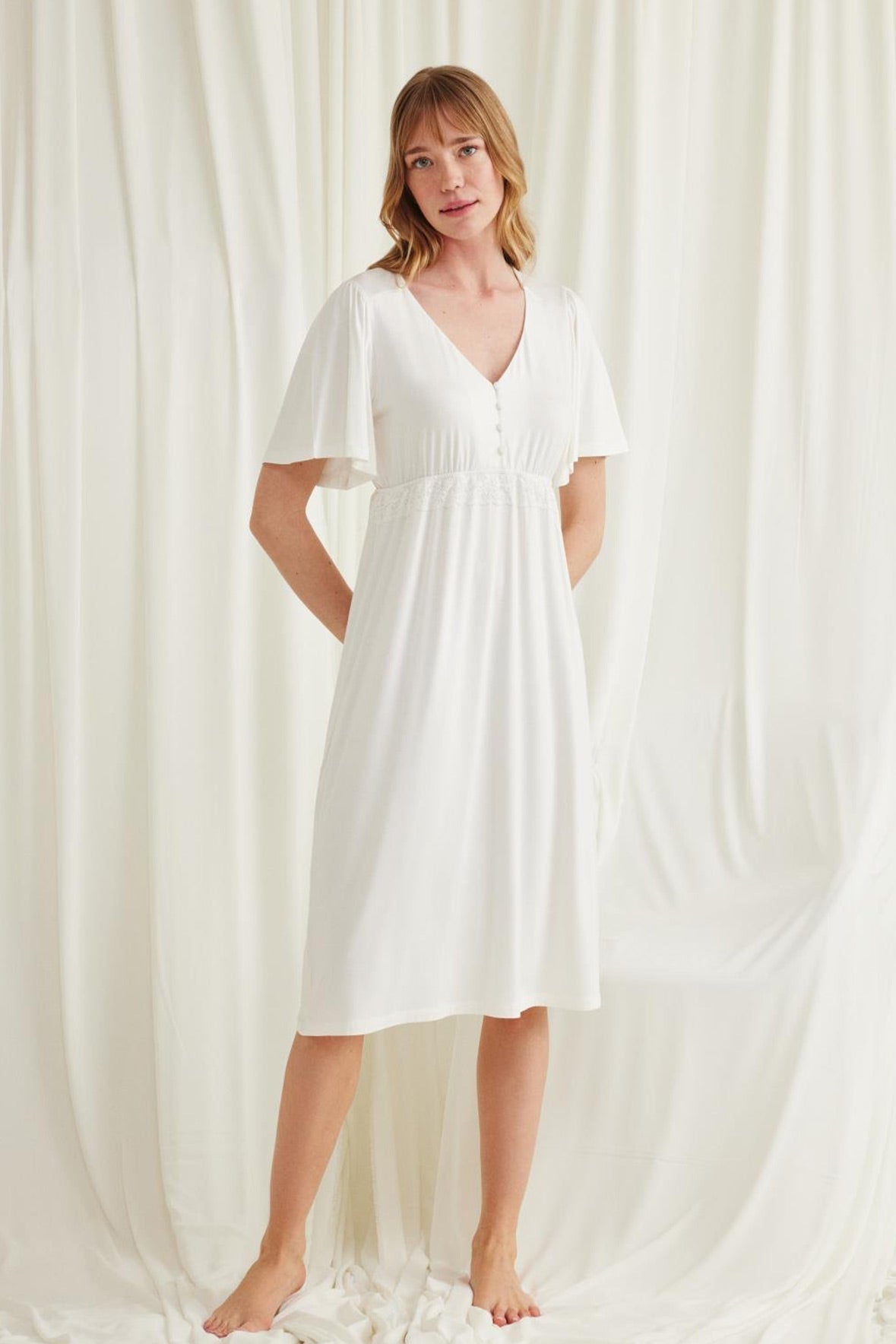 Lacy Panel Maternity & Nursing Nightgown Ecru - 18603