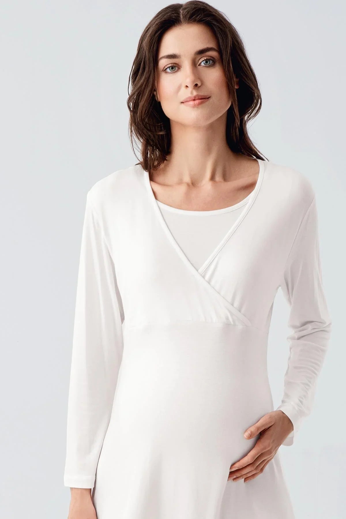 Melange Double Breasted Maternity & Nursing Nightgown Ecru - 21105
