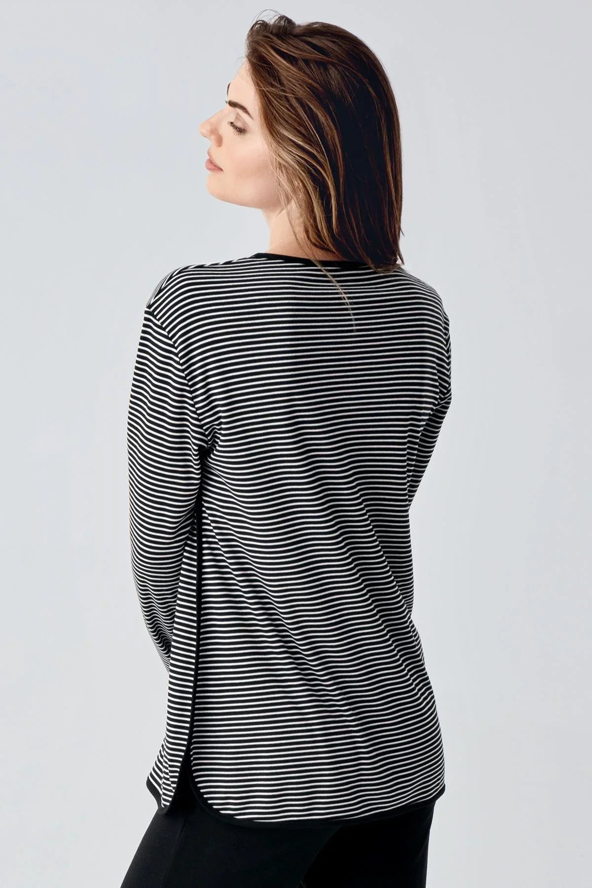 Striped Ruffled Maternity & Nursing Pajamas Black - 22103