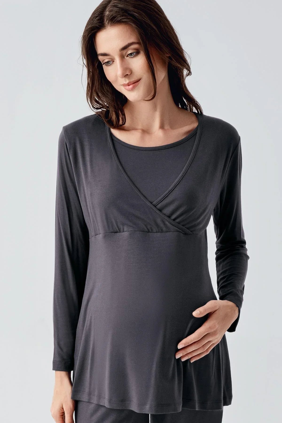 Melange Double Breasted Maternity & Nursing Pajamas Anthracite - 22105