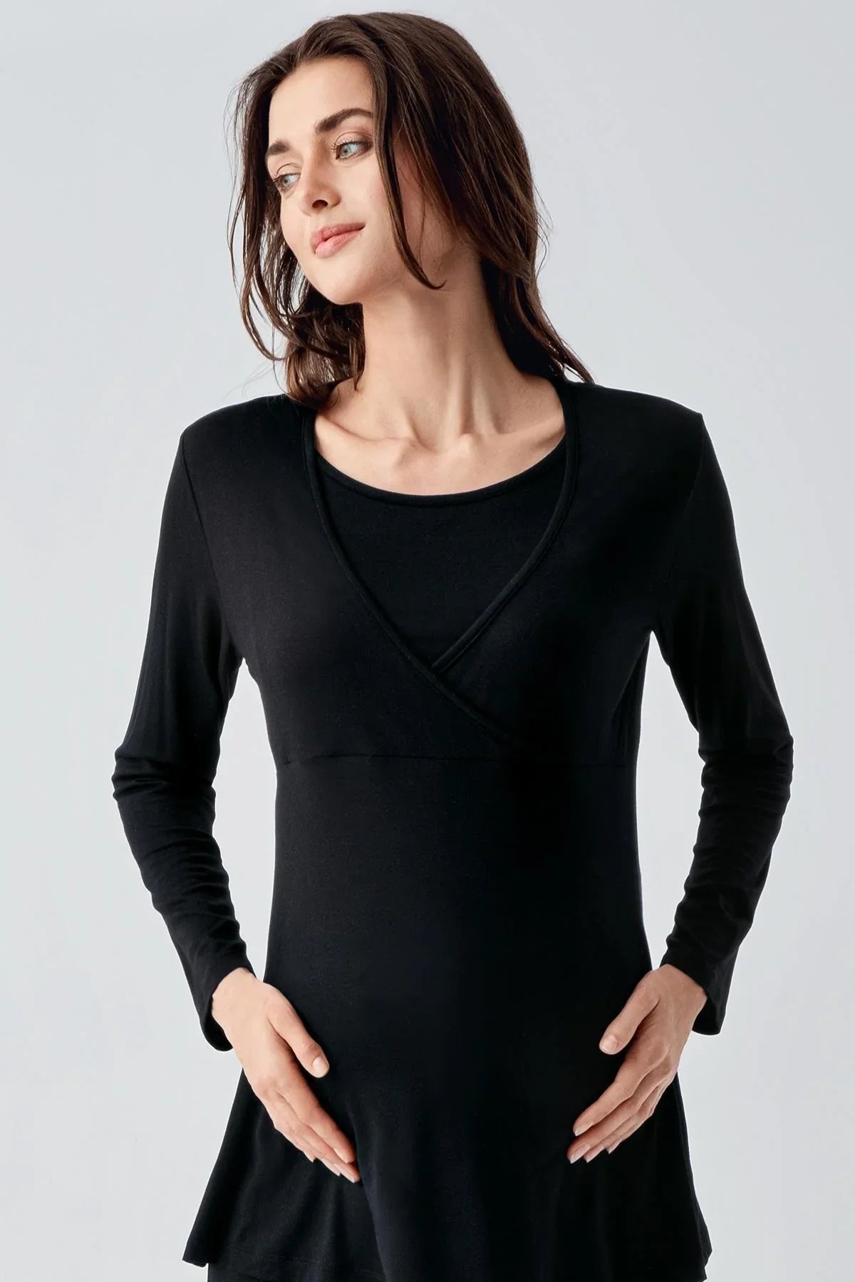 Melange Double Breasted 4-Piece Maternity-Nursing Set Black - 105105