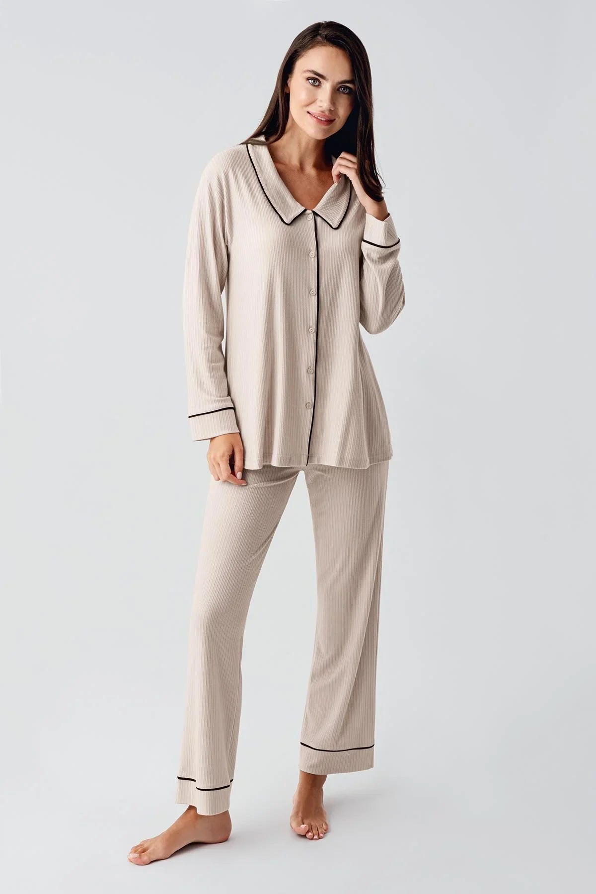 Baby Collar Maternity & Nursing Pajamas Beige - 22109