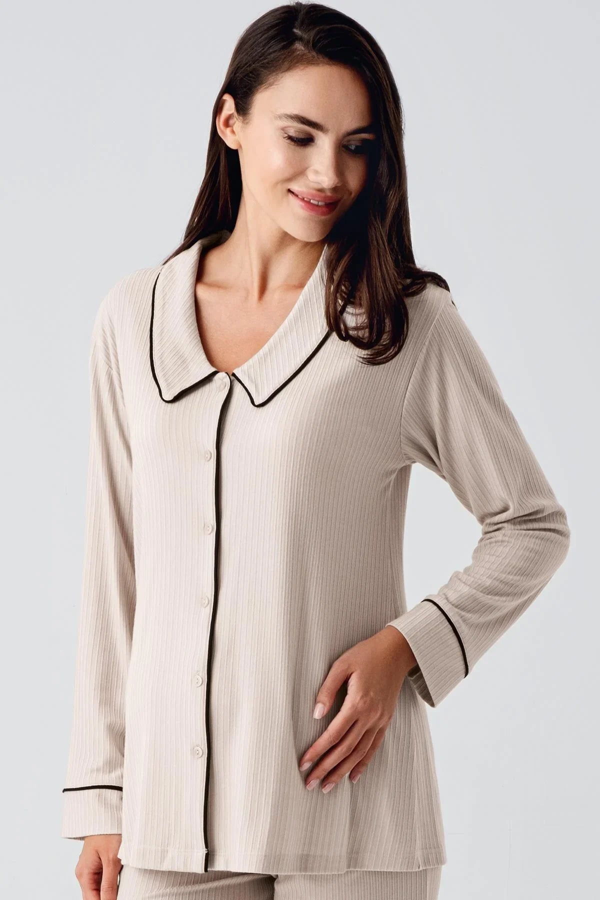 Baby Collar Maternity & Nursing Pajamas Beige - 22109