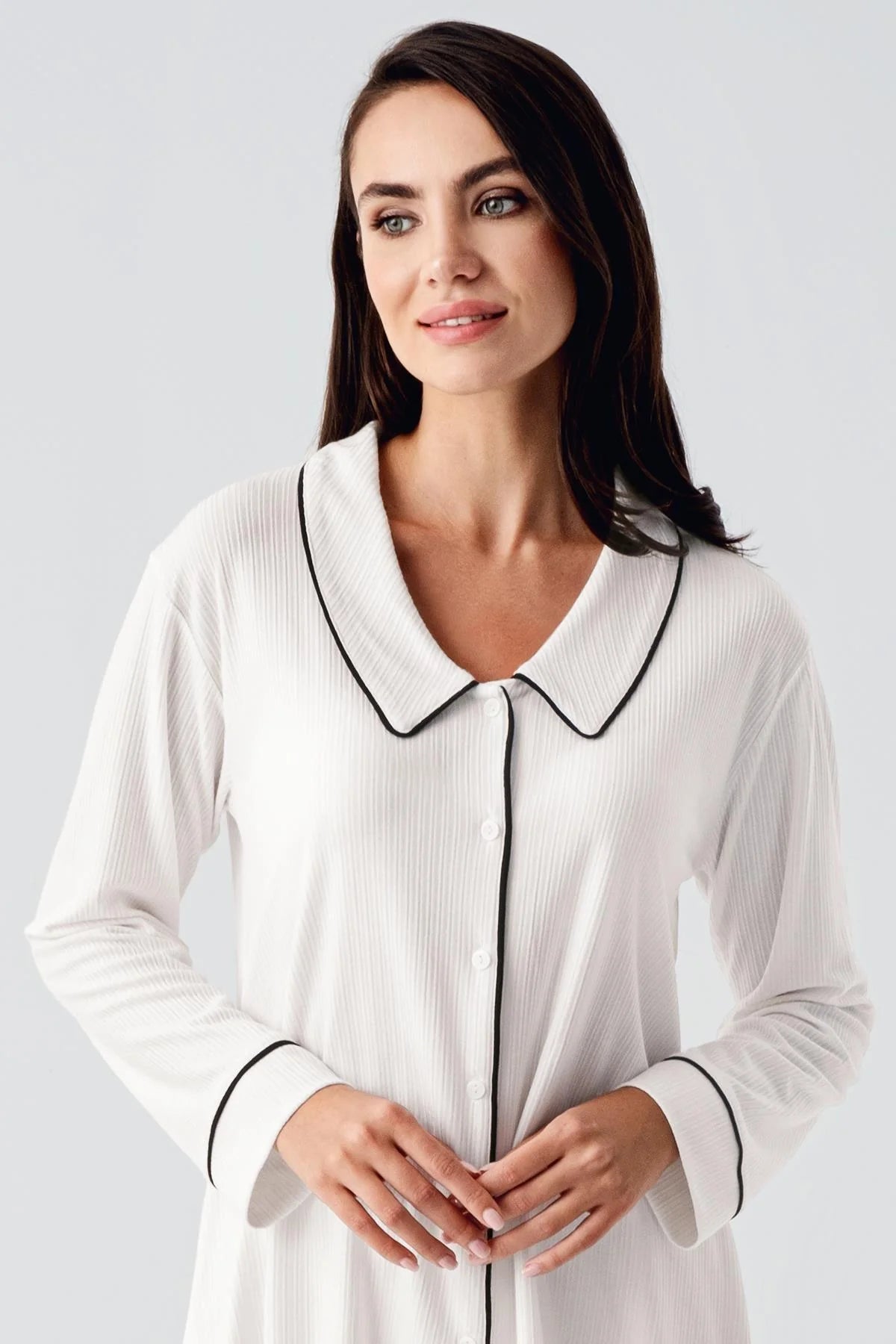 Baby Collar 3-Piece Maternity-Nursing Pajama & Robe Set Ecru - 23111
