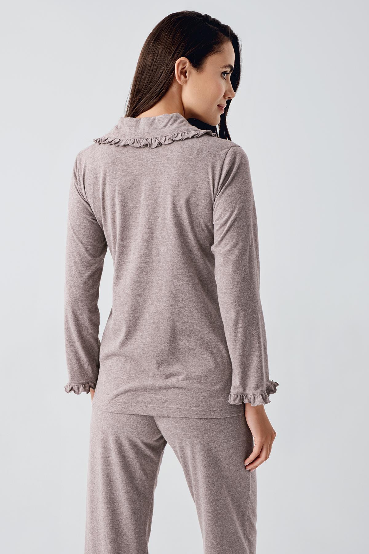 Cotton Melange Maternity & Nursing Pajama Set Coffee - 22112