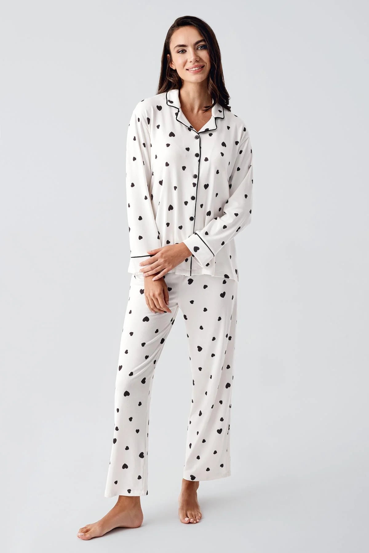 Heart Thermal Maternity & Nursing Pajama Set Black - 22113