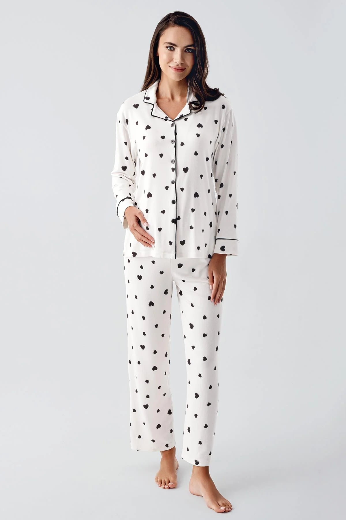 Heart Thermal Maternity & Nursing Pajama Set Black - 22113