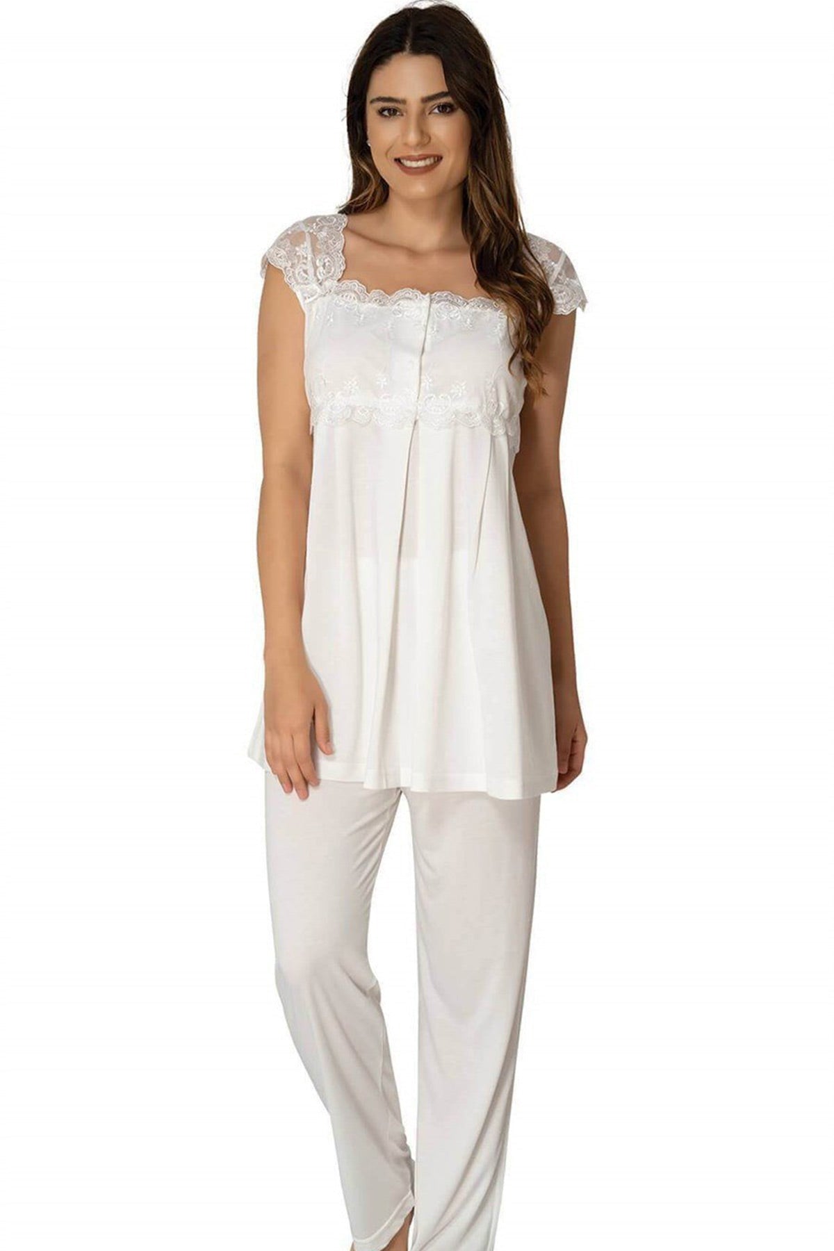 Lace Shoulder 4 Piece Maternity-Nursing Set Ecru - 2305