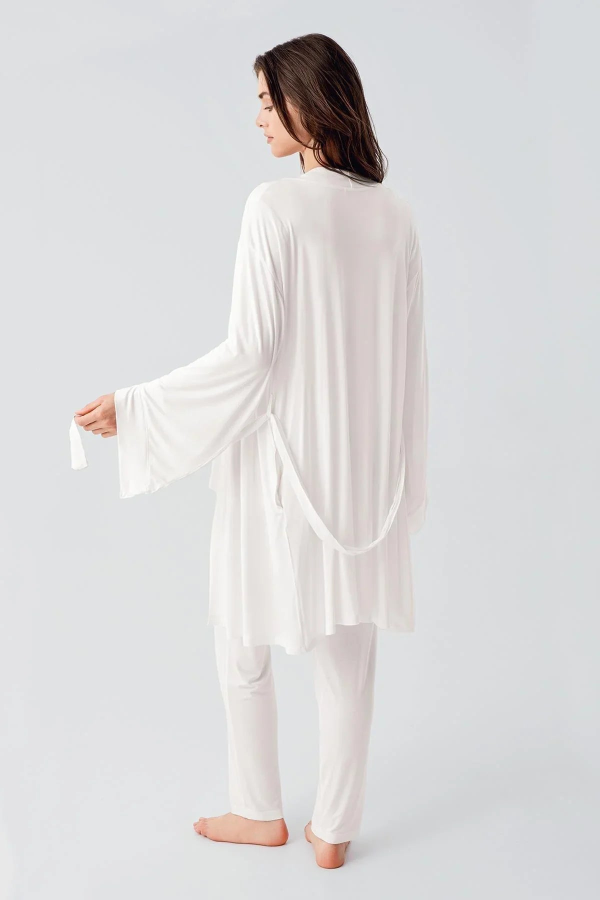 Melange Double Breasted 3-Piece Maternity-Nursing Pajama & Robe Set Ecru - 23105