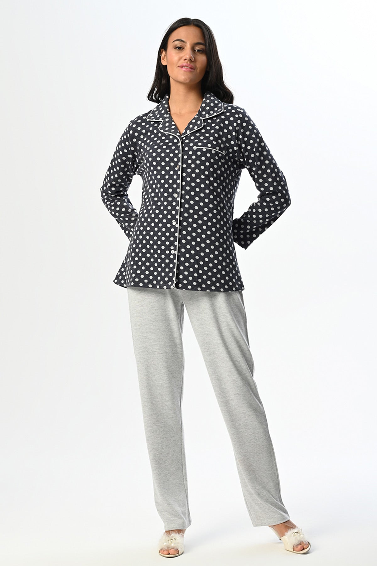 Polka Dot Maternity & Nursing Pajama Set Grey - 23270